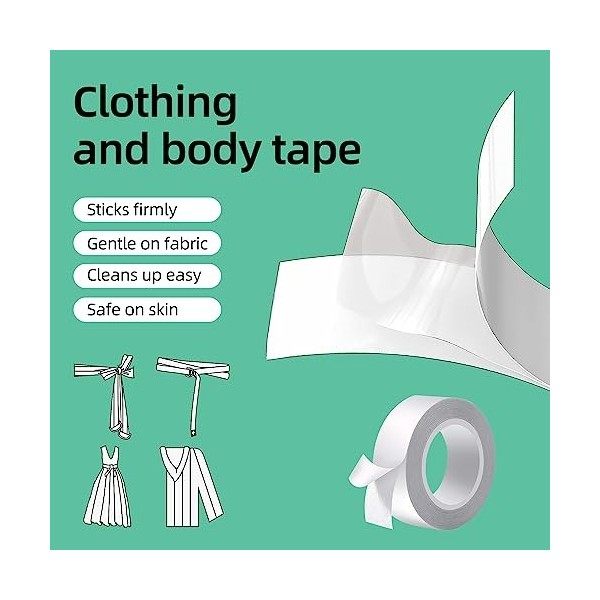 Abauoat Body Tape Ruban adhésif Double Fac,Ruban de Lingerie Invisible vec Distributeur pour Robe de vêtements de Soutien-Gor