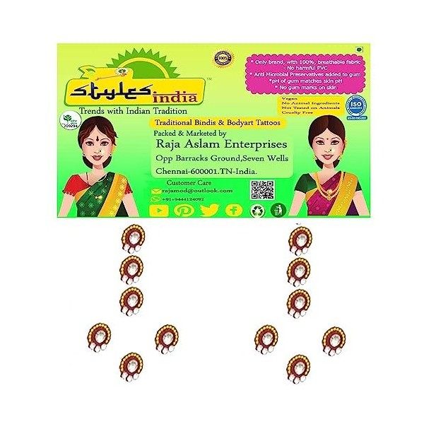 Stylesindia Bindi Tattoos Maroon Color with White Stones Jewel Bindi Jewel Tattoos Round Bindis for Womens and Girls - 6 Bind