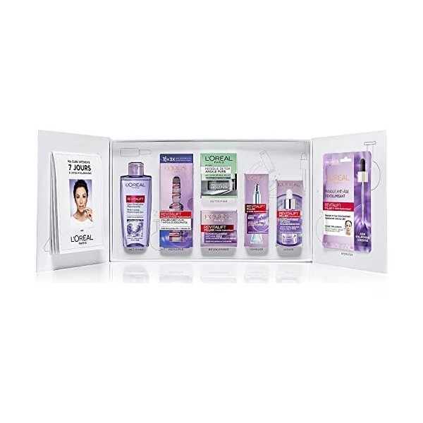 LOréal Paris - Coffret Cadeau Détox Anti-Rides - Routine 7 Produits Anti-Âge Soin & Toilette du Visage - Enrichie en Acide H ...