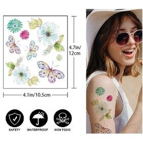Rosymormor 18 Feuilles Tatouages Ephemere Paillettes pour Femmes Filles, Papillon Fleurs Visage Corps Brillant Imperméable Fa
