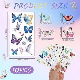 10 Feuilles（110+PCS Tatouage Temporaire Papillon, Tatouage Temporaire Enfant Tatouages de Main de Bras de Visage Imperméable