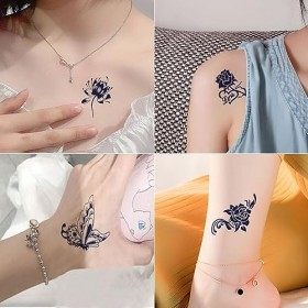 Autocollants De Tatouage À Base De Plantes Imperméables Femme Simulation Longue Durée Fleur Papillon Clavicule Poitrine Chevi
