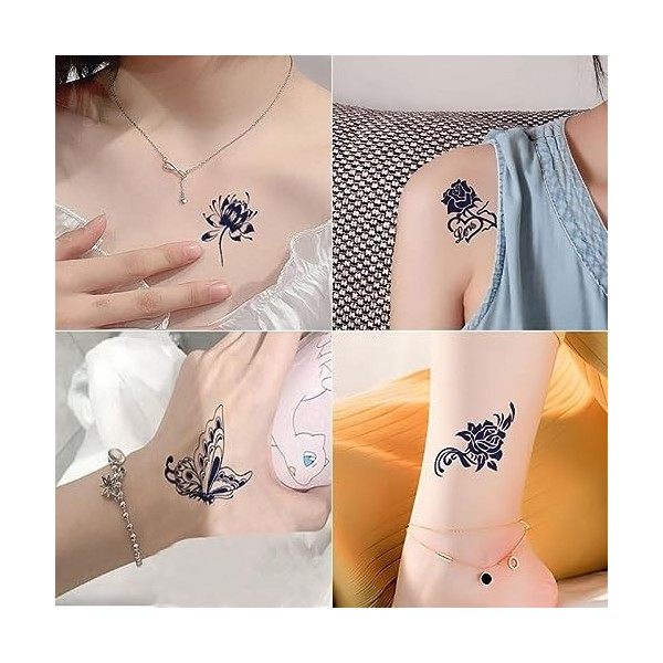 Autocollants De Tatouage À Base De Plantes Imperméables Femme Simulation Longue Durée Fleur Papillon Clavicule Poitrine Chevi