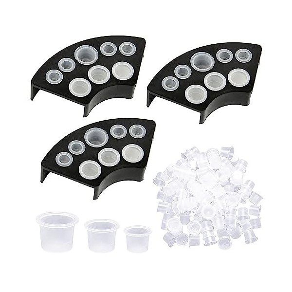 NOKDAL Lot de 300 Cup Tatouage Cup Tattoo Ink Caps avec 3 Supports de Tasses Godet Encre Tattoo Plastique Capsule Encre Tatou