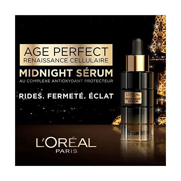 LOréal Paris - Midnight Sérum Visage Anti-Âge - Soin Anti-Rides, Éclat et Fermeté - Au Complexe Antioxydant Protecteur - Pou