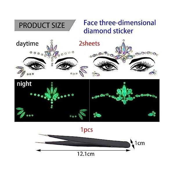 BDSHUNBF 10 Feuilles Strass Visage Autocollant, Strass Autocollant Diamant, Gemmes de Visage Tatouages Temporaires pour Visag