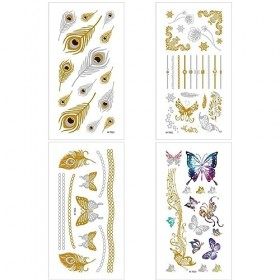 WKRTDY Temporaire tatouage doré 4 feuilles pour femmes et filles - Métallique brillant, idéal pour les adultes Tatouage