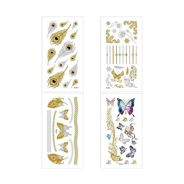 WKRTDY Temporaire tatouage doré 4 feuilles pour femmes et filles - Métallique brillant, idéal pour les adultes Tatouage
