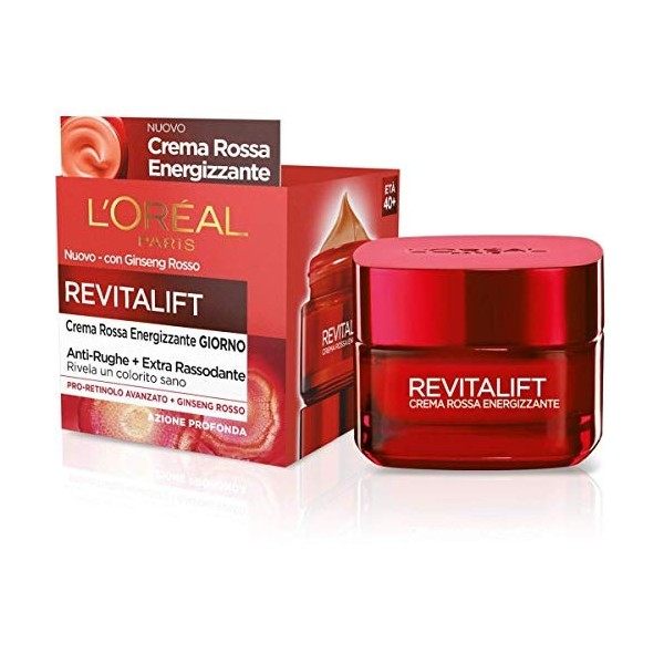 LOréal Paris - soin crème de jour pour visage énergie anti-rides Revitalift, formule extra raffermissante enrichie avec gins ...