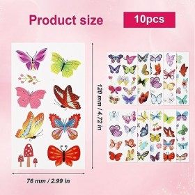 10 Feuilles Tatouage Temporaire Papillon, 102pcs Autocollants De Tatouage Papillon Coloré Tatouage Papillon pour Enfants Femm