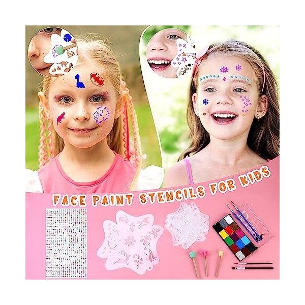 OOTSR 9 Feuilles Pochoirs de Peinture avec Strass Visage pour Enfant Adulte, Pochoir Tatouage Temporaire de Corps Réutilisabl