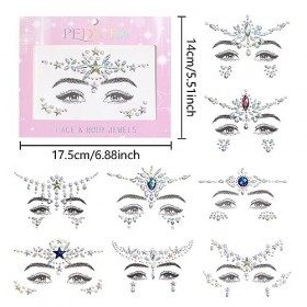 Paillettes pour le visage&nbsp;8 Pcs&nbsp;Autocollant acrylique pour le visage&nbsp;Autocollant sourcils multicolore avec diamant&nbsp;Sticker po