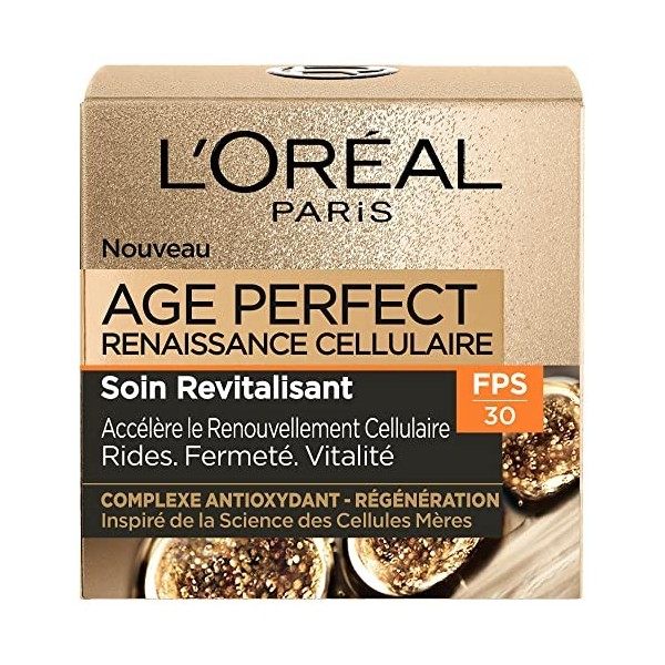 L’Oréal Paris – Crème de Jour FPS 30 Age Perfect Renaissance Cellulaire – Soin Revitalisant Rides, Fermeté & Vitalité – Au Co...