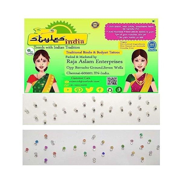 Stylesindia Jewel Tattoos Multi Color Stones and Pearl Beads Jewel Bindi Jewel Tattoos Fancy Bindis for Womens and Girls -27 