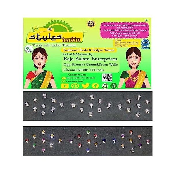 Stylesindia Jewel Tattoos Multi Color Stones and Pearl Beads Jewel Bindi Jewel Tattoos Fancy Bindis for Womens and Girls -27 