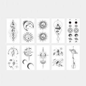 Tatouage Ephemere Autocollant Clavicule Simple Motif Noir Et Blanc Soleil Lune Planète Ensemble De Tatouage Temporaire Étanch
