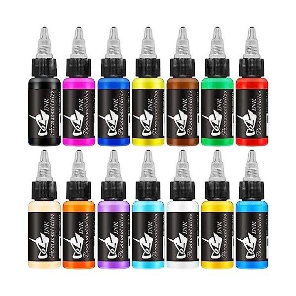 SNDE Kit dencre de tatouage 14 couleurs primaires 30 ml/bouteille pour tatoueurs professionnels et débutants