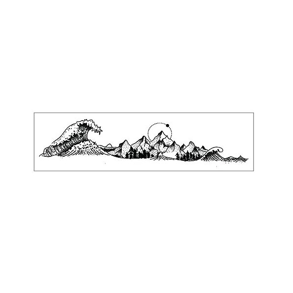 Jus De Fines Herbes Tatouage Temporaire Mer Horizon Style Japonais Montagnes Et Vagues Tatouage Autocollant Brassard