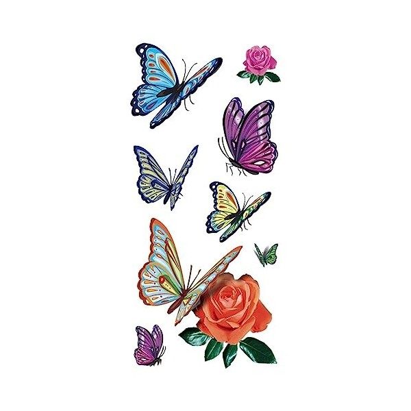 Fleurs de faux tatouages ,Tatouages floraux imperméables de rose de papillon - Tatouages papillon temporaires 3D pour f...
