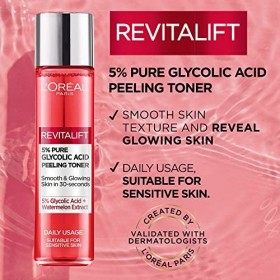 LOreal Paris 5% Acide Glycolique Tonique Revitalift Glycolique, pour une peau lisse et éclatante - 180 ml Crème Jour et Nuit