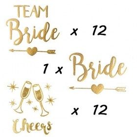 ZesNice Lot de 25 Evjf Tatouages Temporaire pour La Fête De Célibataire, comprend 1 "Bride" Tatouage et 12 "Team Bride" Tatou