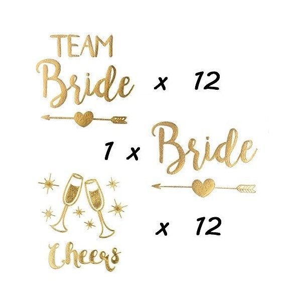 ZesNice Lot de 25 Evjf Tatouages Temporaire pour La Fête De Célibataire, comprend 1 "Bride" Tatouage et 12 "Team Bride" Tatou