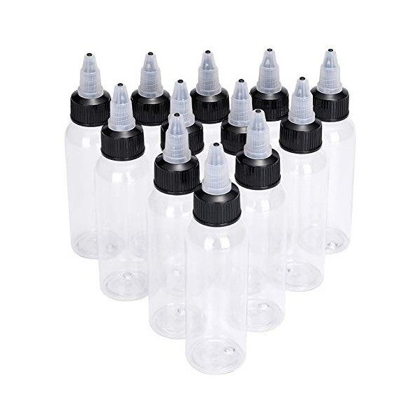 Lot de 12 flacons vides dencre de tatouage de 60 ml avec bouchon torsadé en plastique transparent pour tatouage, accessoires