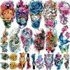 77 Feuilles de Tatouages Temporaires, 17 Feuilles Demi Bras Faux Tatouages Fleur Dream Catcher Hibou pour Adulte Bras Épaule,