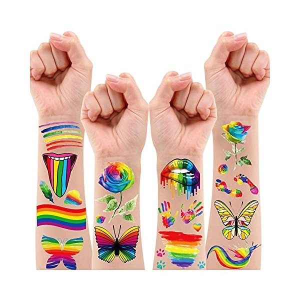 Leesgel Arc-en-ciel Tatouage Ephemere, 5 Feuilles Tatouage Temporaire Pride Accessoires pour Maquillage Pride, Maquillage Enf