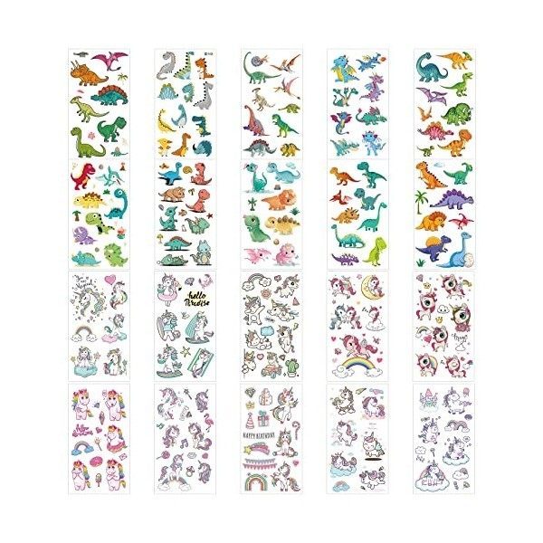 20 Feuilles Tatouage Dinosaure Enfant Kit, Tatouage Enfant Garcon