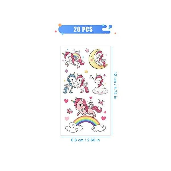 KINBOM 20 Feuilles Tatouages pour Enfants, Tatouages Temporaires pour Enfants Fille et Garçon Mignon Tatouage Licorne Tatouag