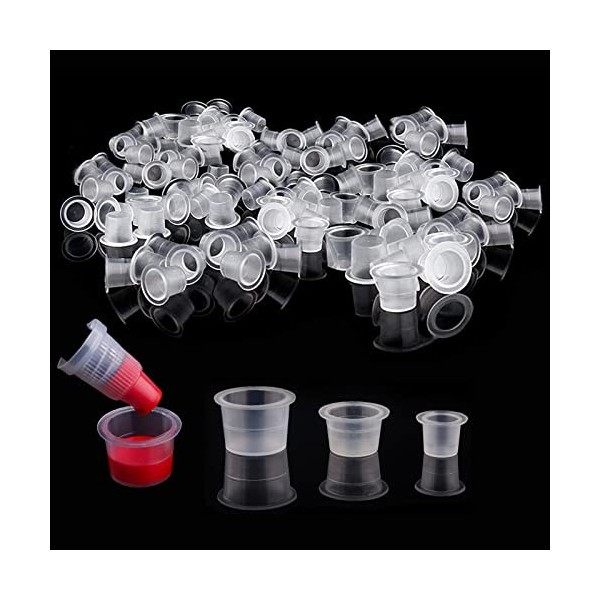 Capsules dencre de tatouage - Unihubys 300pcs gobelets dencre de tatouage mélangés Caps 9Small 13Médium 16Grandes cap Tato...
