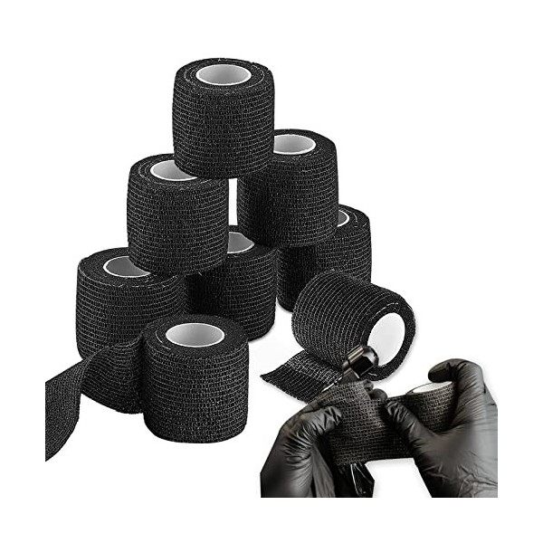 Ruban adhésif de tatouage - Rayyl 24PCS Black Tattoo Grip Tape Ruban adhésif auto-adhésif élastique Rouleau de bandage pour m