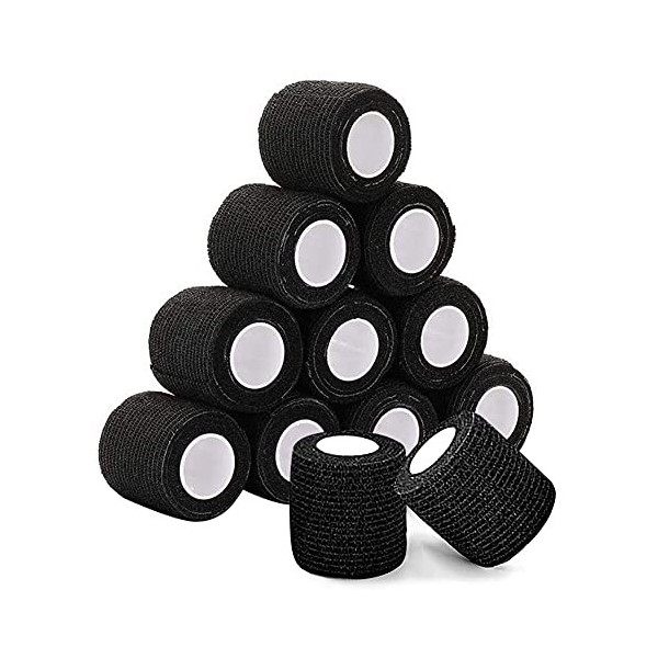 Ruban adhésif de tatouage - Rayyl 24PCS Black Tattoo Grip Tape Ruban adhésif auto-adhésif élastique Rouleau de bandage pour m