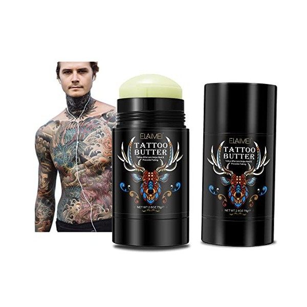 Tattoo Butter Crème Tattoo, Crème Tatouage 2.6 oz, Naturelle Crème Cicatrisante pour Tatouages Anciens Nouveaux, Hydratant éc