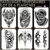 TATOUAGES TRIBAL MAORI POLYNESIEN ET MARQUISIEN NOIR EPHEMERE TEMPORAIRE LOT DE 6 PLANCHES + 1 PLANCHE EN PLUS EN CADEAU. Tat...