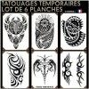 TATOUAGES TRIBAL MAORI POLYNESIEN ET MARQUISIEN NOIR EPHEMERE TEMPORAIRE LOT DE 6 PLANCHES + 1 PLANCHE EN PLUS EN CADEAU.