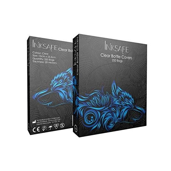 Inksafe Lot de 250 couvre-bouteilles transparents pour tatouage 15 x 25,5 cm Tatouage
