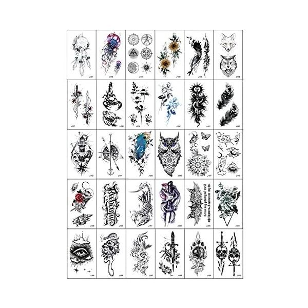 luoshaPUCY Tatouage Ephemere 30 Feuilles Tatouages Temporaires Autocollants Bras Poignet Body Tattoo Sticker Tatouages éphé