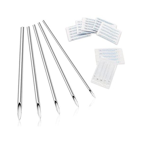 Aiguilles pour piercing au nez - Unihubys Tattoo Supply Mix Tailles 12G Aiguilles de perçage corporel 14G, 16G, 18G et 20G Ta