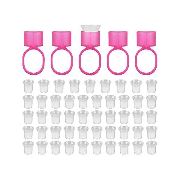 ATOMUS 50 Pieces Tattoo Ink Ring Cups Tattoo Ink Ring Cups Plastic Disposable Pigment Rings Cups With Sponge For Microblading