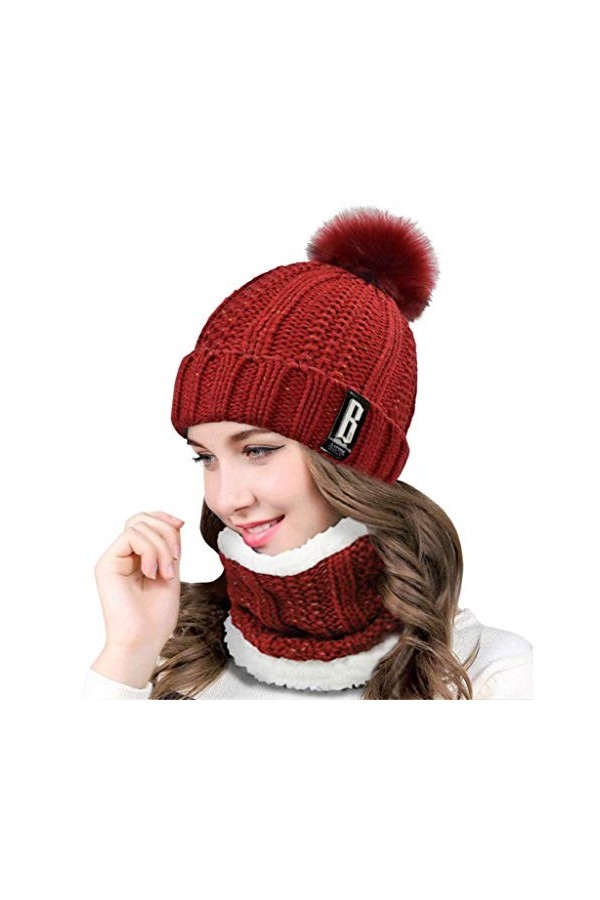 Acheter Chapeau d'hiver bonnets femmes chapeau écharpe chaud Faux cheveux  de lapin tricoté chapeau femmes en plein air garder au chaud casquette  écharpe LXY