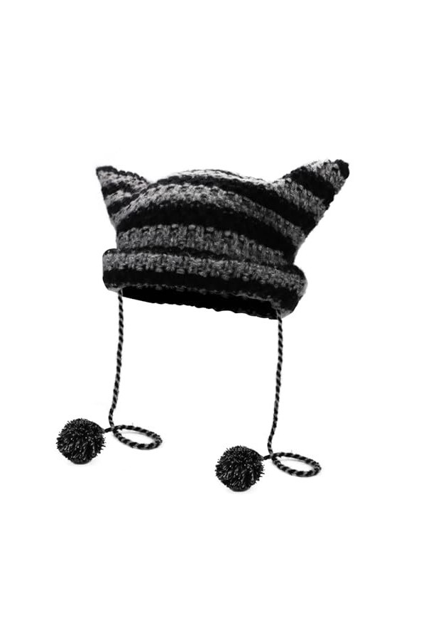 XIHIRCD Bonnet Oreille de Chat, Y2K Crochet Bonnet Chat avec Boule