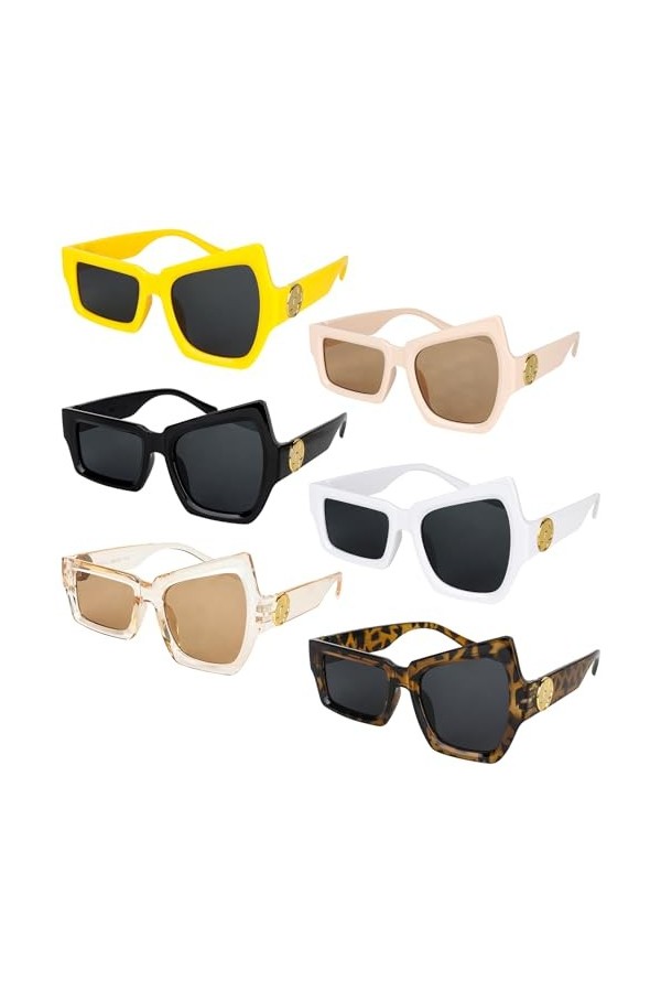 HIULLEN Lot de 6 paires de lunettes de soleil asymétriques - Pour femme et  homme - Style hippie irrégulières - Multicolores 