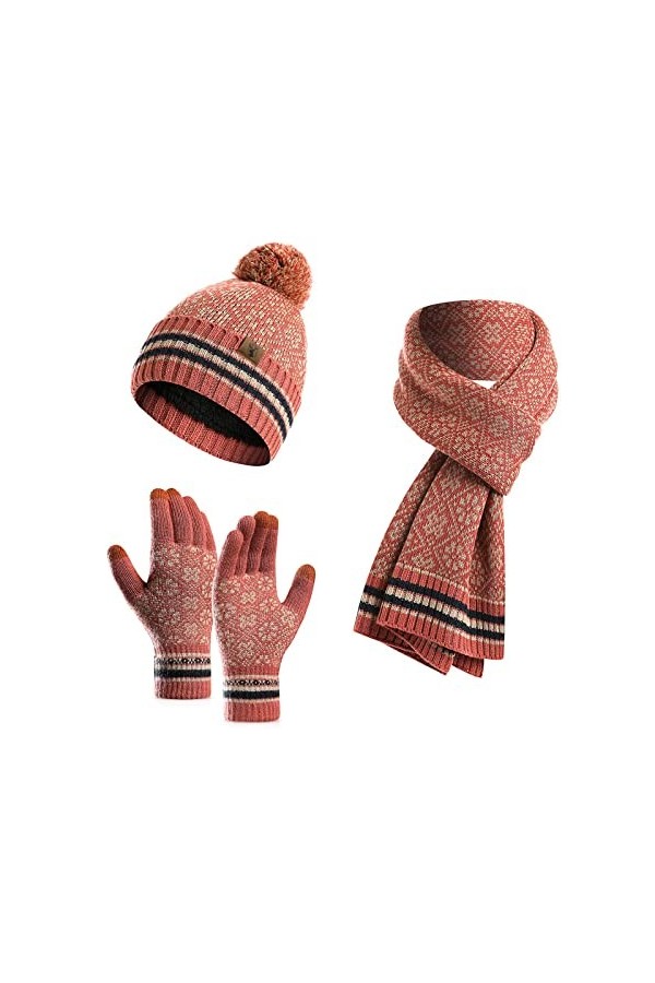Set d'hiver tricoté 3 en 1  Bonnet + Echarpe + Gants - Taille