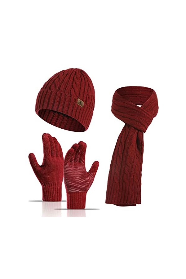 Bonnet écharpe gants en coton