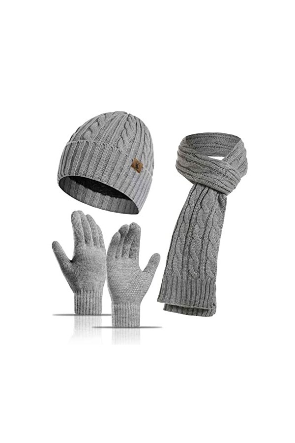 Ensemble 3 pièces bonnet, guêtre et gants tricotés pour hommes