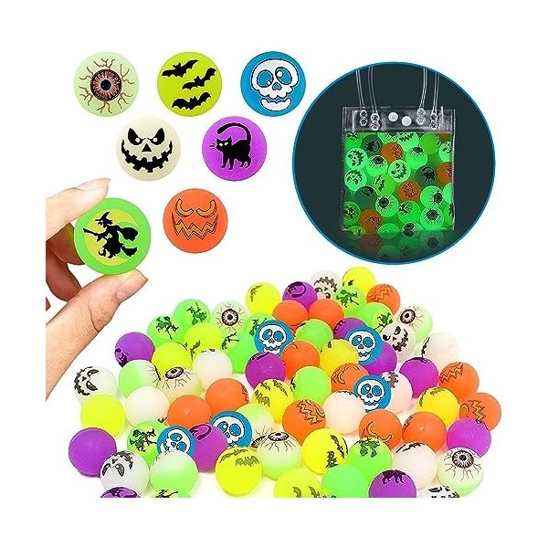 Balles rebondissantes dHalloween, favoris de fête dHalloween pour les enfants qui brillent dans le noir, jouets dHalloween