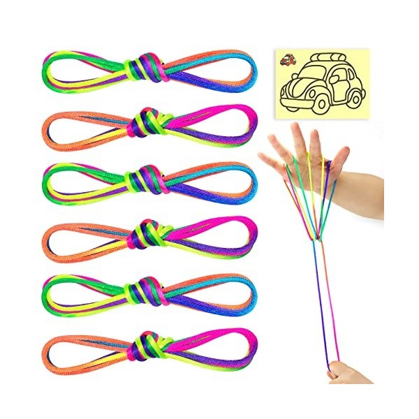 SONGTIY 6PCS Chats Berceau Corde, 65 Pouces de Long Arc-en-Ciel Coloré Doigt Corde, Chinois Doigt Jeux Jouet pour Enfants, Ad