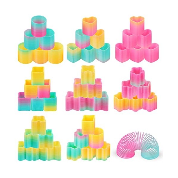 QUOTRE 48 Pièces Mini Jouets de Printemps, Plastique Arc-en-Ciel Jouets, Ressorts Magiques Rainbow Jouet Ressorts Magique pou